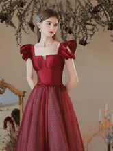 Maroon Princess Polka Dot Prom Dress - DollyGown